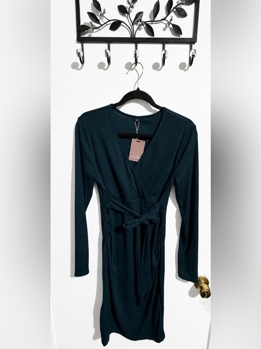 Yesfashion Maternity Rib Knit Wrap Bodycon Dress | Long Sleeve | Dark Teal | M